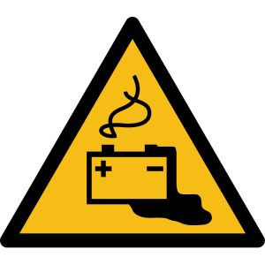 Warnzeichen W026: Warnung vor Gefahren durch Batterien - Aufkleber 10 cm