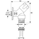 Kurzes Geräteschrägsitz-Ventil 1/2" verchromt mit RV, Comfortgriff Waschmaschinenhahn