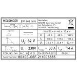 Aktionsset WELDINGER EW 140 mini MMA-/WIG-Schweißinverter Helm Hammer Elektroden Handschuhe