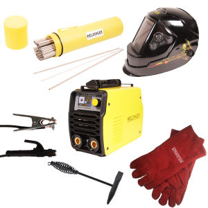 Set WELDINGER EW201dig pro digitaler Elektrodenschweißinverter (Helm AH 350 + Elektroden + Hammer + Handschuhe)