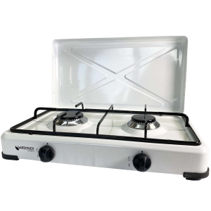 Duo Campingkocher wei zweiflammig mit Deckel + Schlauch und 30mbar Regler Gaskocher GARDINGER