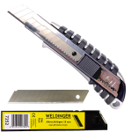 WELDINGER Cuttermesser Metall / Gummi mit 18 mm Abbrechklinge + 10er Box Ersatzklingen