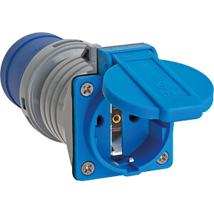 Adapter CEE 230V /16 A Stecker (blau) auf Schutzkontakt--Kuppl. 230 V kurz