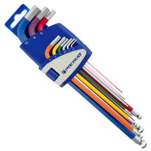 Winkelschraubendrehersatz 9-tlg.Ku.-Halter SW 1,5-10mm lang, Kugelkopf PROMAT Innensechskantschraubendreher