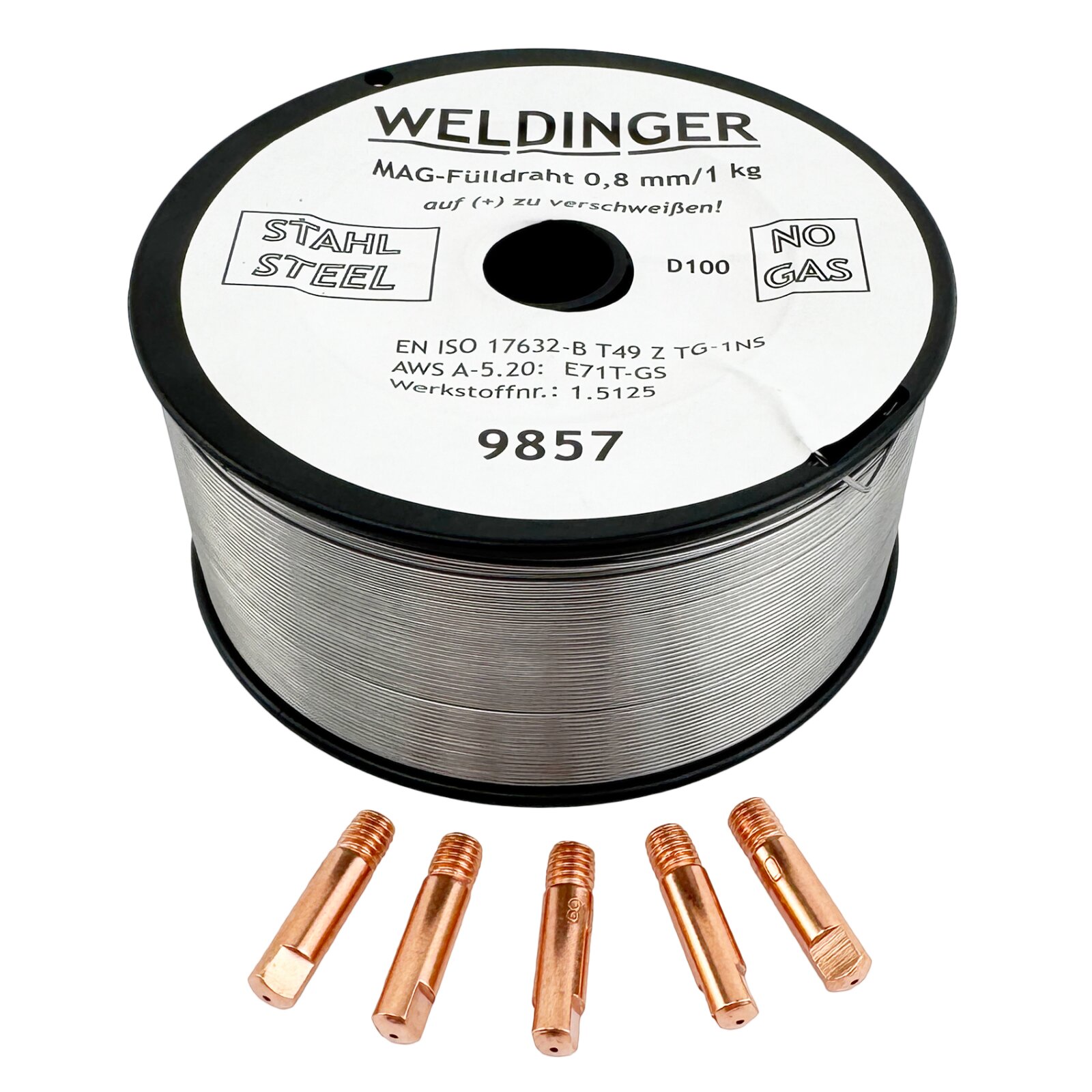 WELDINGER Fülldrahtset 0,9 Mm – Inkl. Gasdüse, 5x Stromdüsen & Drahtführungsrolle