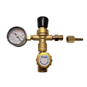 Druckregler M10x1 re mit Absperrventil Kombi Schutzgas für Einwegflaschen 1/4" Abgang mit 1 Manometer  Liter/min