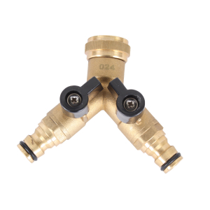 Wasser 3/4" Y-Verteilerstück m. 2 Kugelhähnen Messing Schnellverschluss
