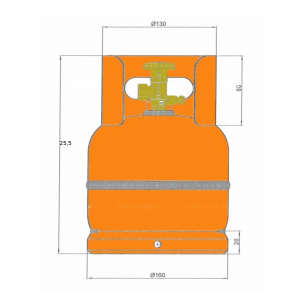 Leere orange befllbare Gasflasche 1 kg Propan Butan Flasche mit Kragen