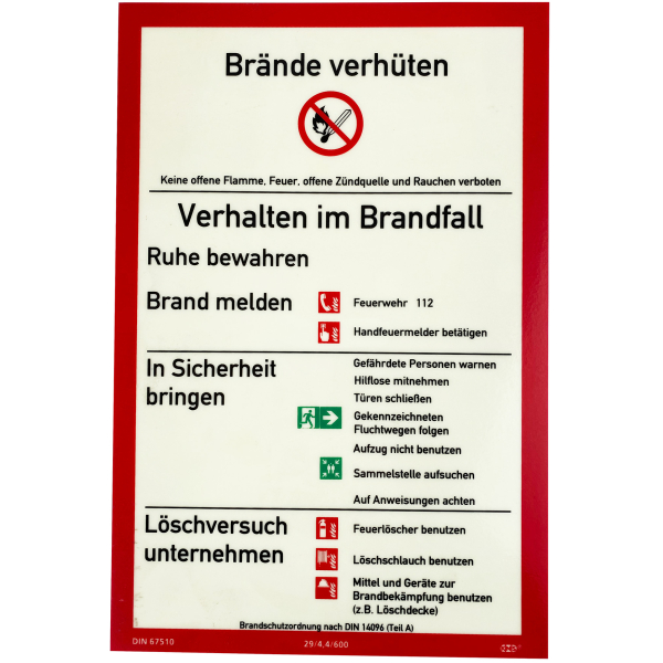 Schild PVC Brandschutzordnung DIN 14096 Teil A 297x210mm langnachleuchtend 