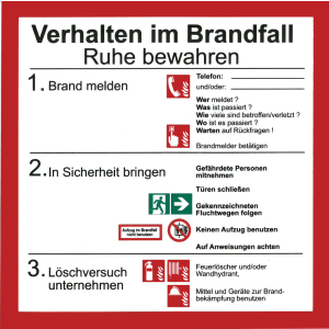 Hinweisschild Verhalten im Brandfall 200 x 200 mm