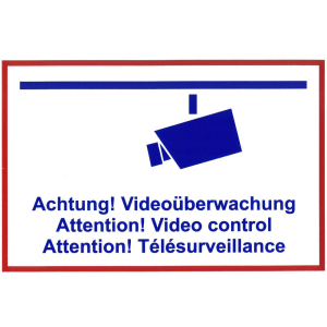 Hinweisschild - Achtung Videoüberwachung, dreisprachig, 30 x 20 cm