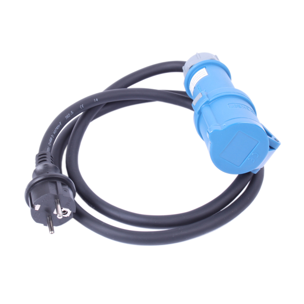 Adapterkabel Schutzkontakt-Stecker auf CEE-Kuppl. 230 V/16 A (blau