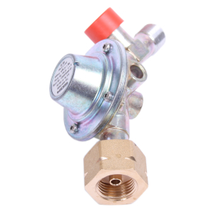 Gasdruckregler 50mbar mit Ventil und Manometer 1/4" AG Propan 1,5kg/h Brada 